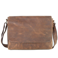 Cool Black Leather Mens 10 inches Courier Bags Coffee Brown Messenger Bags Postman Bag For Men - iwalletsmen
