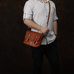 Vintage Brown Leather Men's Side Bag Messenger Bag Brown Courier Bag For Men - iwalletsmen