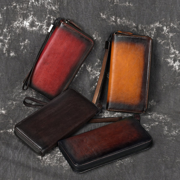 Handmade Leather Men's Zipper Long Wallet Clutch Wallet Wristlet Wallet For Men - iwalletsmen