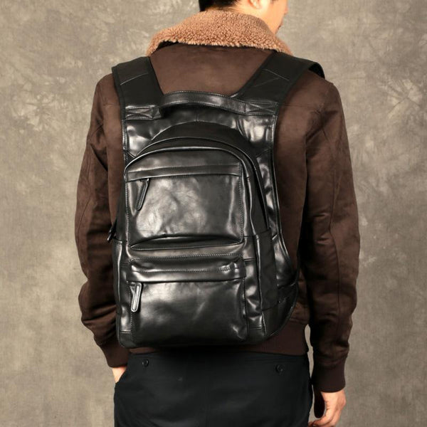 Fashion Leather Men's 15 inches Computer Backpack Black Large Travel Backpack Coffee Large College Backpack For Men - iwalletsmen