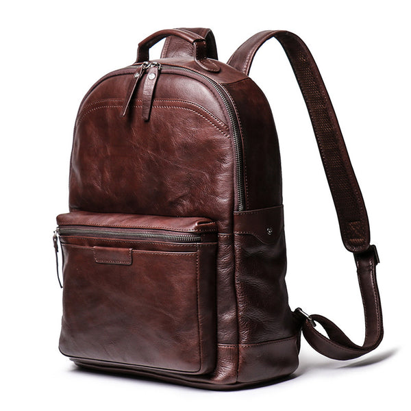 Cool Brown Leather Men's 15'' Laptop Backpack School Backpack Travel B ...
