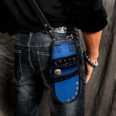 Black Badass Mens Leather Waist Bag Side Bag Red Hairstylist Tool Barber Pouch Blue Scissor Case for Men - iwalletsmen