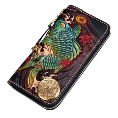 Handmade Leather Carp Mens Chain Biker Wallet Cool Leather Wallet Long Phone Wallets for Men