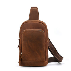 Brown Leather Men's Brown Sling Bag Sling Pack Chest Bag One Shoulder Backpack For Men - iwalletsmen