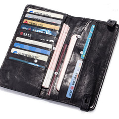 Genuine Leather Mens Cool Long Leather Wallet Bifold Clutch Wallet for Men