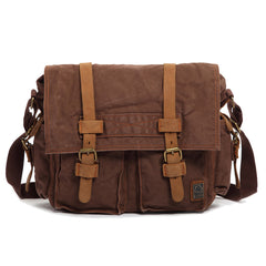 Canvas Leather Women Mens Blue 15'' Messenger Bag Khaki Side Bag Brown Shoulder Bag For Men - iwalletsmen