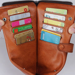 Handmade Leather Mens Cool Long Leather Wallet Bifold Clutch Wallet for Men - iwalletsmen