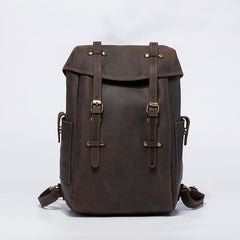 Coffee Cool Mens Leather Hiking Backpack Large Travel Backpack Leather Backpack for Men - iwalletsmen