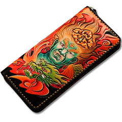Handmade Leather Men Tooled Acalanatha Cool Leather Wallet Long Phone Clutch Wallets for Men