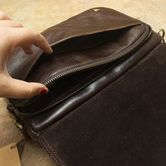 Vintage Leather Mens Dark Brown Small Messenger Bag Shoulder Bags Side Bag for Men - iwalletsmen