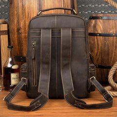 Fashion Brown Mens Leather 15-inch Computer Laptop Backpack Brown Travel Backpack School Backpacks for men - iwalletsmen