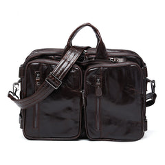 Cool Leather Black Mens Large Brown Travel Backpack 14inch Dark Brown Briefcase Backpack Laptop Backpack for Men - iwalletsmen