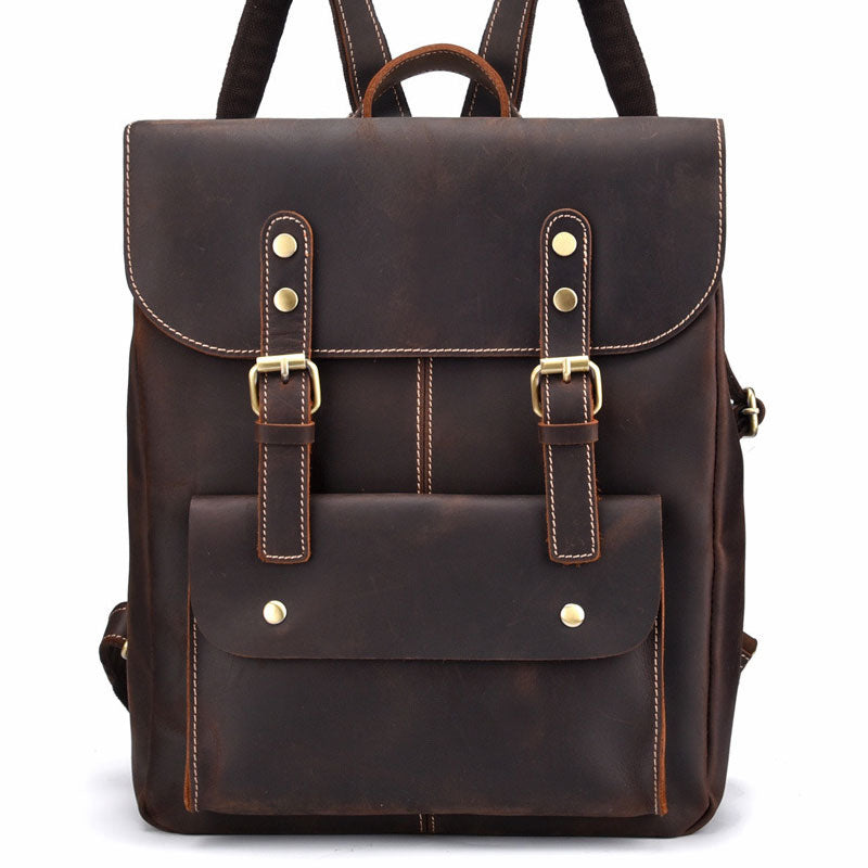 Vintage Leather Coffee Mens Backpack Satchel Backpack Travel Backpack Bags for Men - iwalletsmen