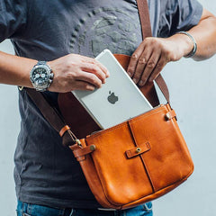 Vintage Black Leather Men Small Brown Side Bag Black Messenger Bags Courier Bag For Men - iwalletsmen