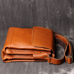 BADASS BROWN YELLOW LEATHER MEN'S 10 inches Side bag Vertical Courier Bag MESSENGER BAG FOR MEN - iwalletsmen