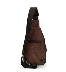 Brown Cool LEATHER MENS Sling Bag Chest Bag Khaki One Shoulder Bag For Men - iwalletsmen