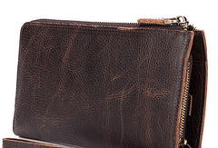 Vintage Cool Leather Mens Long Wallet Zipper Bifold Wallet Clutch Wallet For Men - iwalletsmen