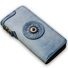 Handmade Leather Mens Tibetan Chain Biker Wallet Cool Leather Wallet Long Clutch Wallets for Men