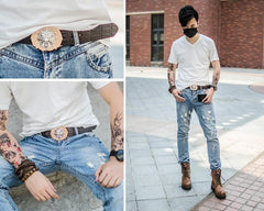 Handmade Genuine Leather Punk Rock Chinese Monster Mens Cool Men Biker Trucker Leather Belt