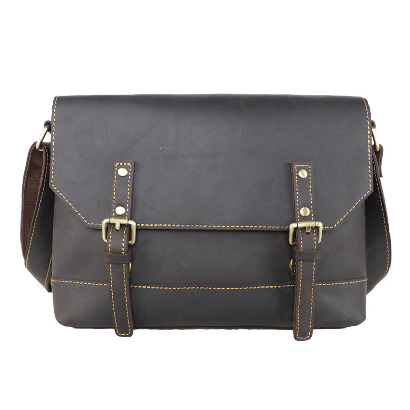 Cool Brown Leather Mens Small Courier Bags Vintage Brown Messenger Bag Postman Bag For Men - iwalletsmen