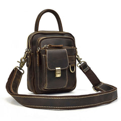 Cool Black Coffee Leather Men Vintage Mini Handbag Small Shoulder Bags Messenger Bag For Men - iwalletsmen