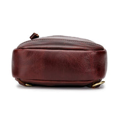 Brown Leather Men's Sling Bag Red Brown Chest Bag 8 inches One Shoulder Backpack For Men - iwalletsmen