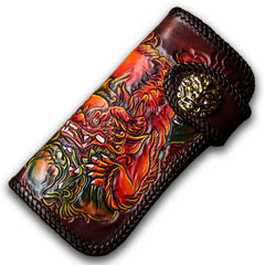 Handmade Leather Chinese Lion Mens Chain Biker Wallet Cool Leather Wallet With Chain Wallets for Men