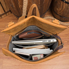 Fashion Brown Mens Leather 15-inch Black Computer Backpack Brown Travel Backpacks School Satchel Backpacks for men - iwalletsmen