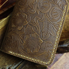 Handmade Leather Floral Mens Cool Slim Leather Wallet Men billfold Wallets Bifold for Men