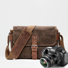Cool Waxed Canvas Leather Mens Casual Waterproof Messenger Bag Camera Bag Side Bag For Men - iwalletsmen