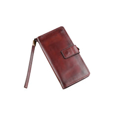 Genuine Leather Mens Cool Biker Chain Wallet Long Leather Wallet Slim Clutch Wristlet Wallet for Men
