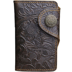 Handmade Leather Floral Mens Cool Key Wallet Wallet Card Holder Small Card Keychain Wallets for Men