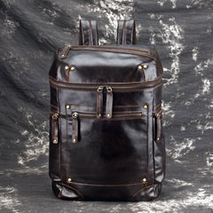Casual Leather Mens 14inch Laptop Backpack School Backpack Barrel Travel Backpack for Men - iwalletsmen