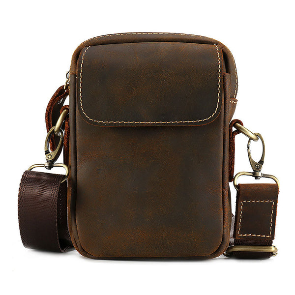 Cool Vintage Dark Brown Leather Mens Belt Pouch Small Side Bag Messenger Bag For Men - iwalletsmen
