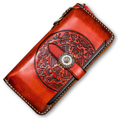 Handmade Leather Tibetan Mens Chain Biker Wallet Cool Leather Wallet Long Clutch Wallets for Men