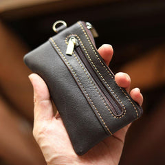 Black Leather Mens billfold Coin Wallet Zipper Small Coin Holder Change Pouch For Men - iwalletsmen