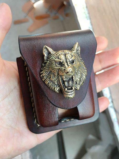 Handmade Coffee Leather Mens Armor Zippo Lighter Case Zippo Lighter Holder with Belt Loop for Men - iwalletsmen