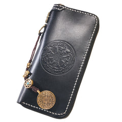 Handmade Leather Mens Chain Biker Wallet Cool Leather Wallet Long Phone Wallets for Men