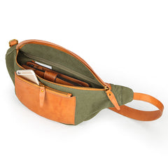 Canvas Leather Mens Caramel Waist Bag Army Green Fanny Pack Hip pack Chest Bag For Men - iwalletsmen