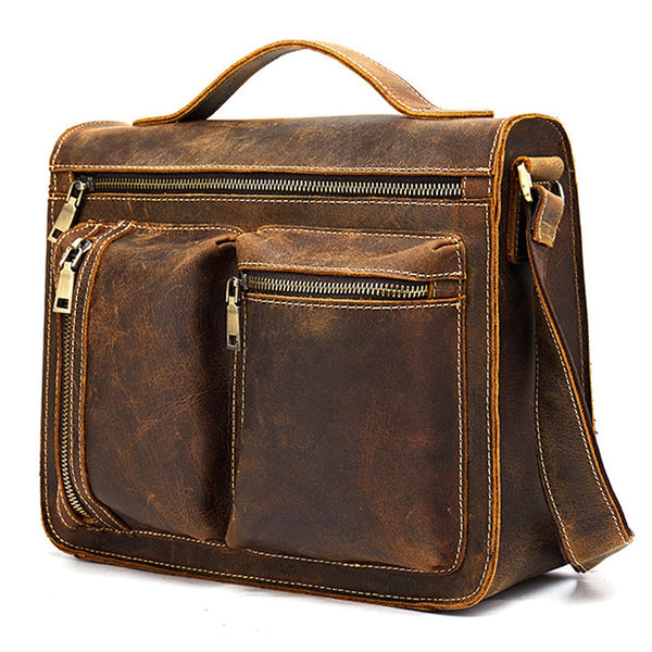 Cool Leather Mens Vintage Brown Small Side Bag Messenger Bag Shoulder Bag for Men - iwalletsmen
