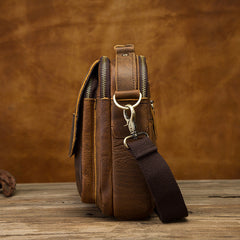 Vintage Brown Leather Mens Small Vertical Side Bags Shoulder Bags Messenger Bag For Men - iwalletsmen