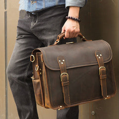 Cool Brown Leather Men's Large 16‘’ Briefcase Business Backpack Travel Handbag For Men - iwalletsmen