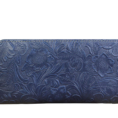 Handmade Leather Floral Mens Cool Travel Long Wallet Card Holder Card Slim Clutch Wallets for Men