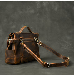 Leather Mens Brown Briefcase 12'' Laptop Briefcase Crossbody Side Bag Shoulder Bag For Men - iwalletsmen