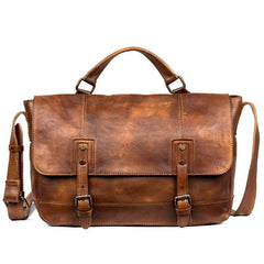 Brown Leather Mens 13 inches Briefcase Laptop Postman Bag Black Side Bag Courier Bag for Men - iwalletsmen
