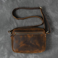 Vintage Leather Mens 8' Brown Saddle Side Bag Messenger Bag Small Postman Bag For Men - iwalletsmen