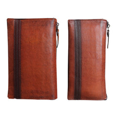 Handmade Genuine Leather Mens Cool Long Wallet Wristlet Bifold Clutch Wallet for Men