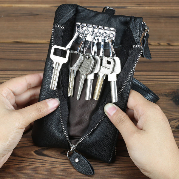 CASUAL MENS LEATHER SLIM ZIPPER CLUTCH WALLET PURSE BAG CLUTCH BAG CAR KEY CASE FOR MEN - iwalletsmen