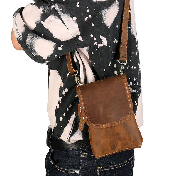 Cool Brown Leather Mens Belt Pouch Mini Shoulder Bag Belt Bags For Men - iwalletsmen