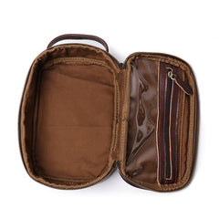 Vintage Brown Leather Men's Clutch Bag Double Zipped Small Wristlet Handbag Storage Bag For Men - iwalletsmen